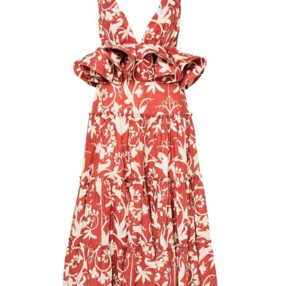 Agua by Agua Bendita Alma Lago Maiz Linen Ruffled Midi-Dress